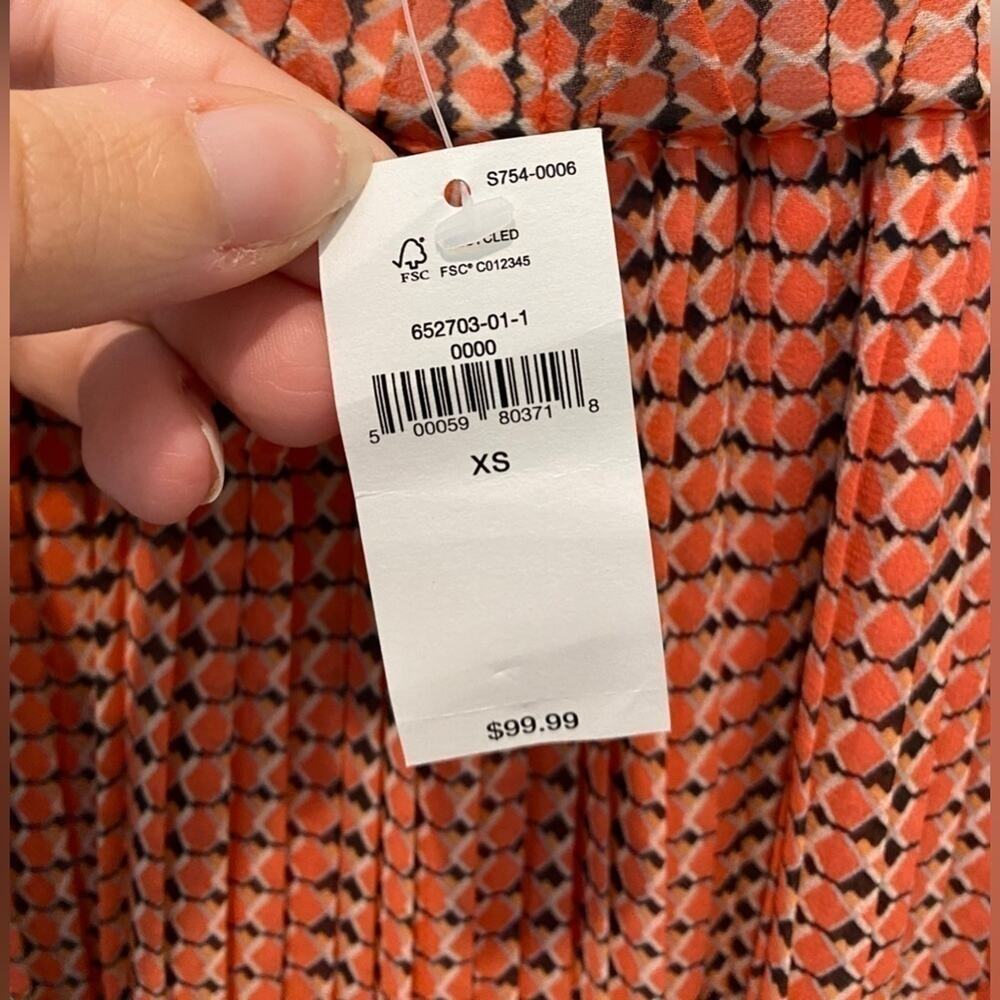 BANANA REPUBLIC Pleated Midi Skirt Orange Geometric Print Resort NWT | XS - Picture 5 of 6